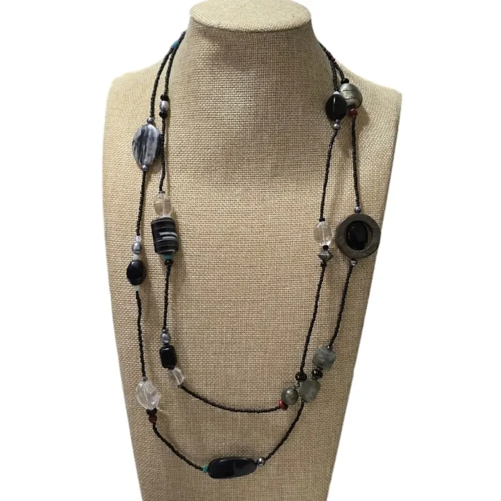 SILPADA NECKLACE SS Hematite Turquoise Pearl Obsidian Bronzite Boho N1967‎